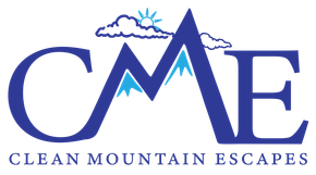 A blue logo for cme clean mountain escapes