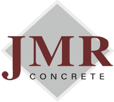 JMR Concrete logo: Maroon letters