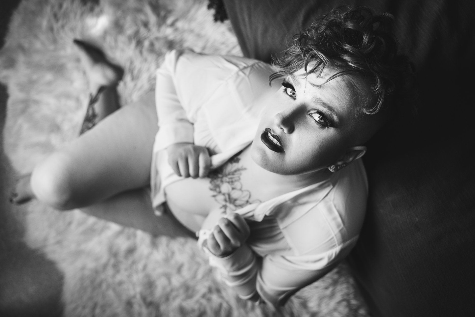 woman in white shirt, boudoir shoot