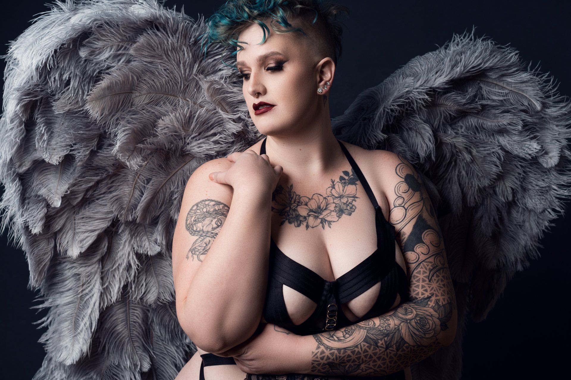 woman wearing angel wings