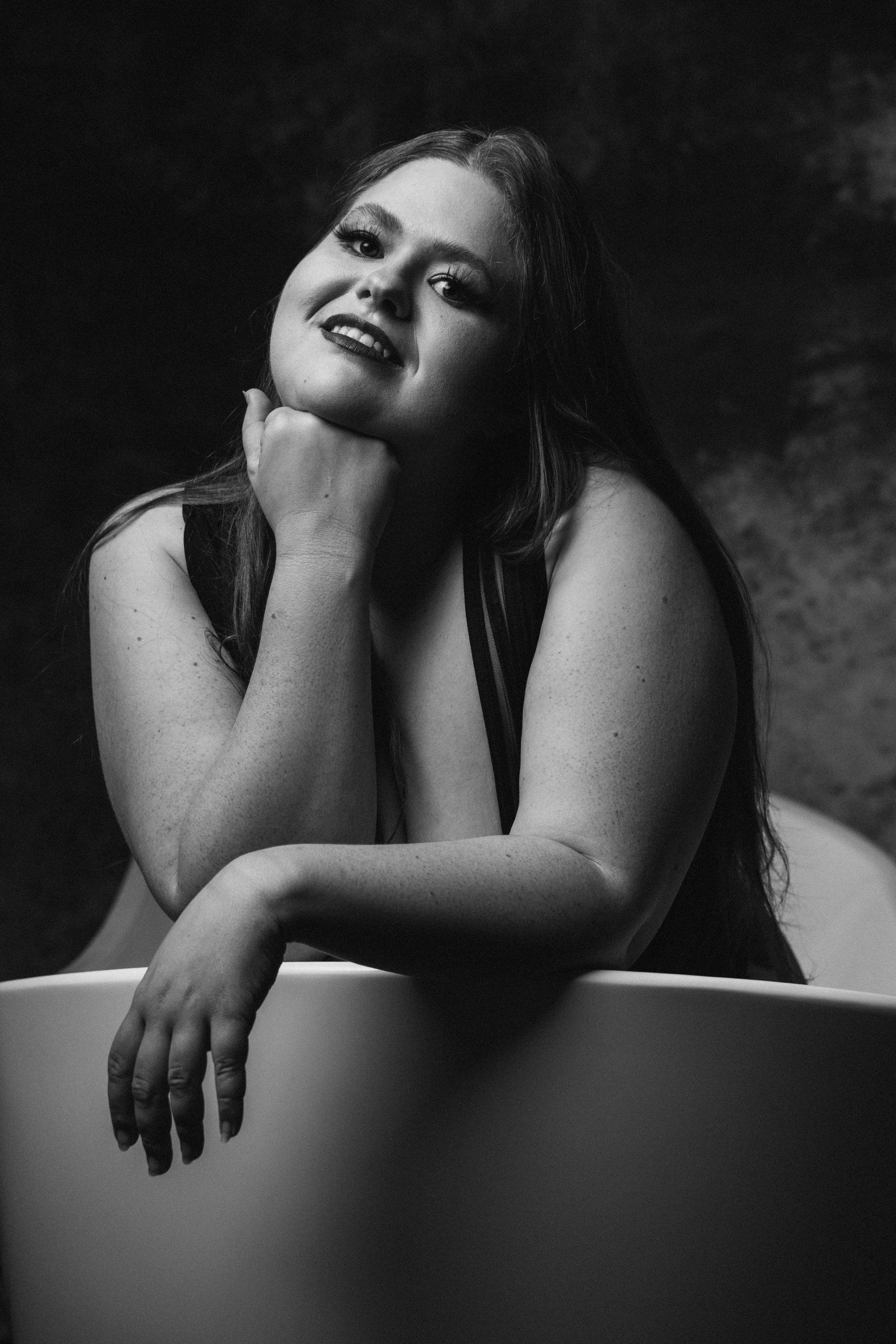 black and white boudoir in bathtub
