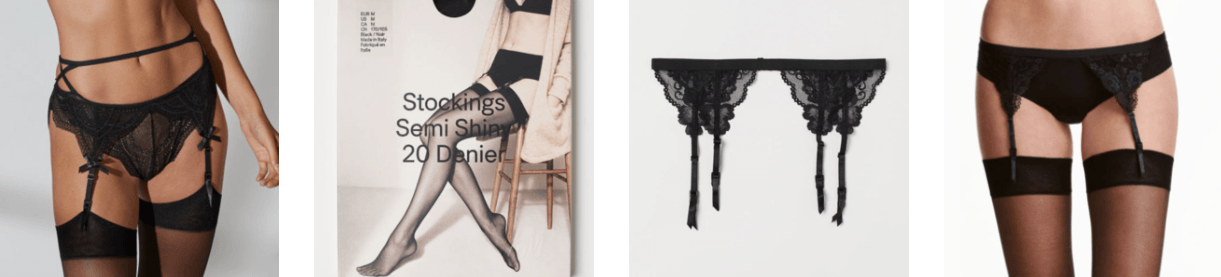 Four different types of stockings: sheer, fishnet, lace, and opaque.