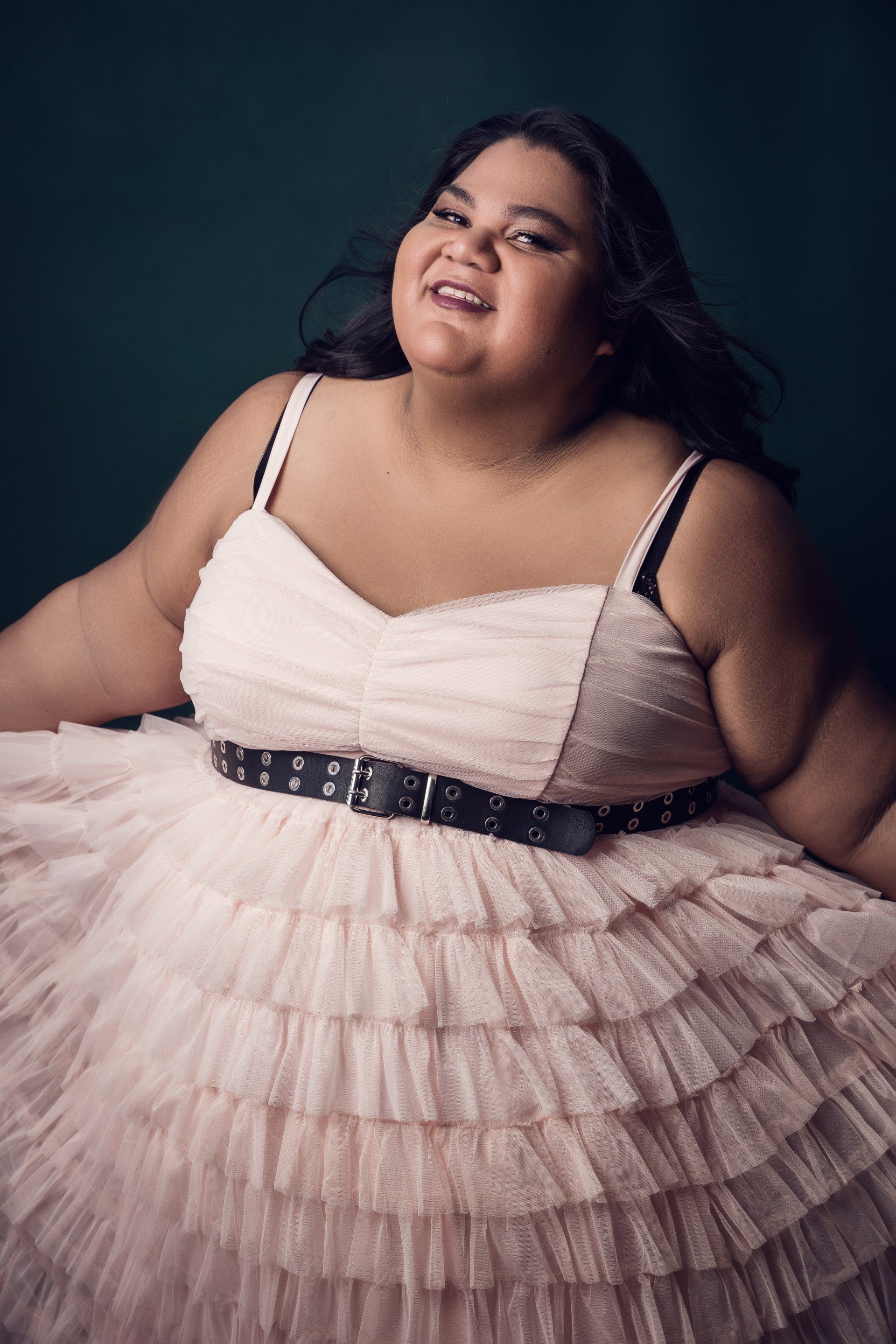 girl wearing in baby pink dress