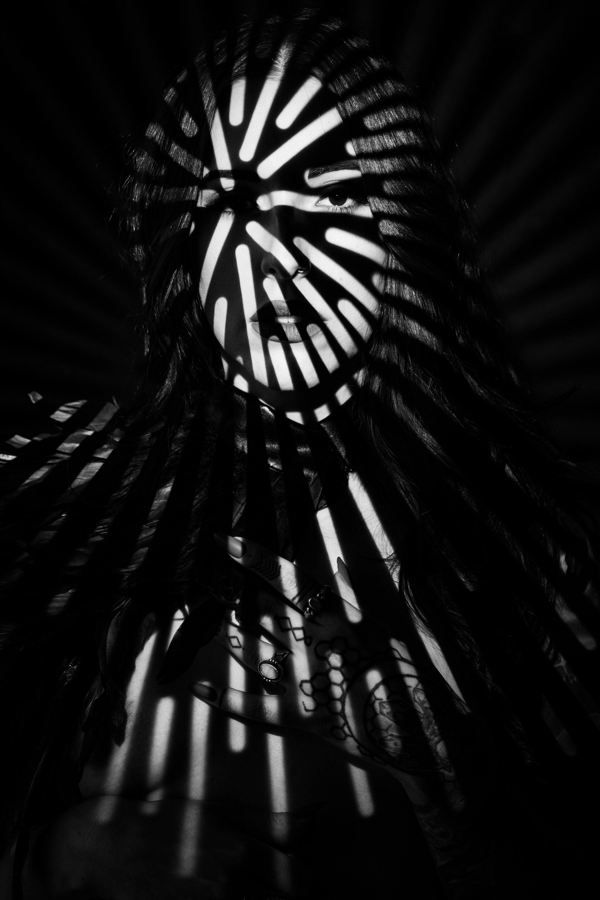 creative boudoir black and white portrait