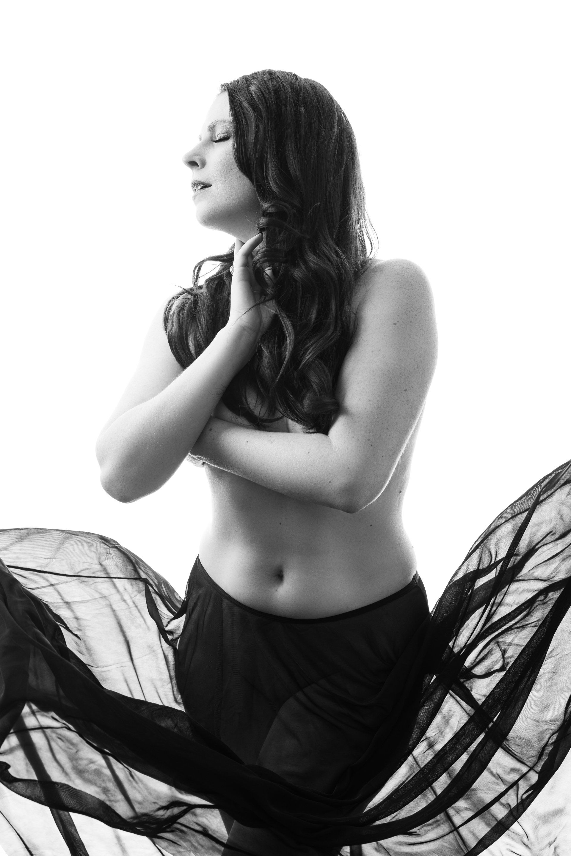 fine art nude in flowing fabric