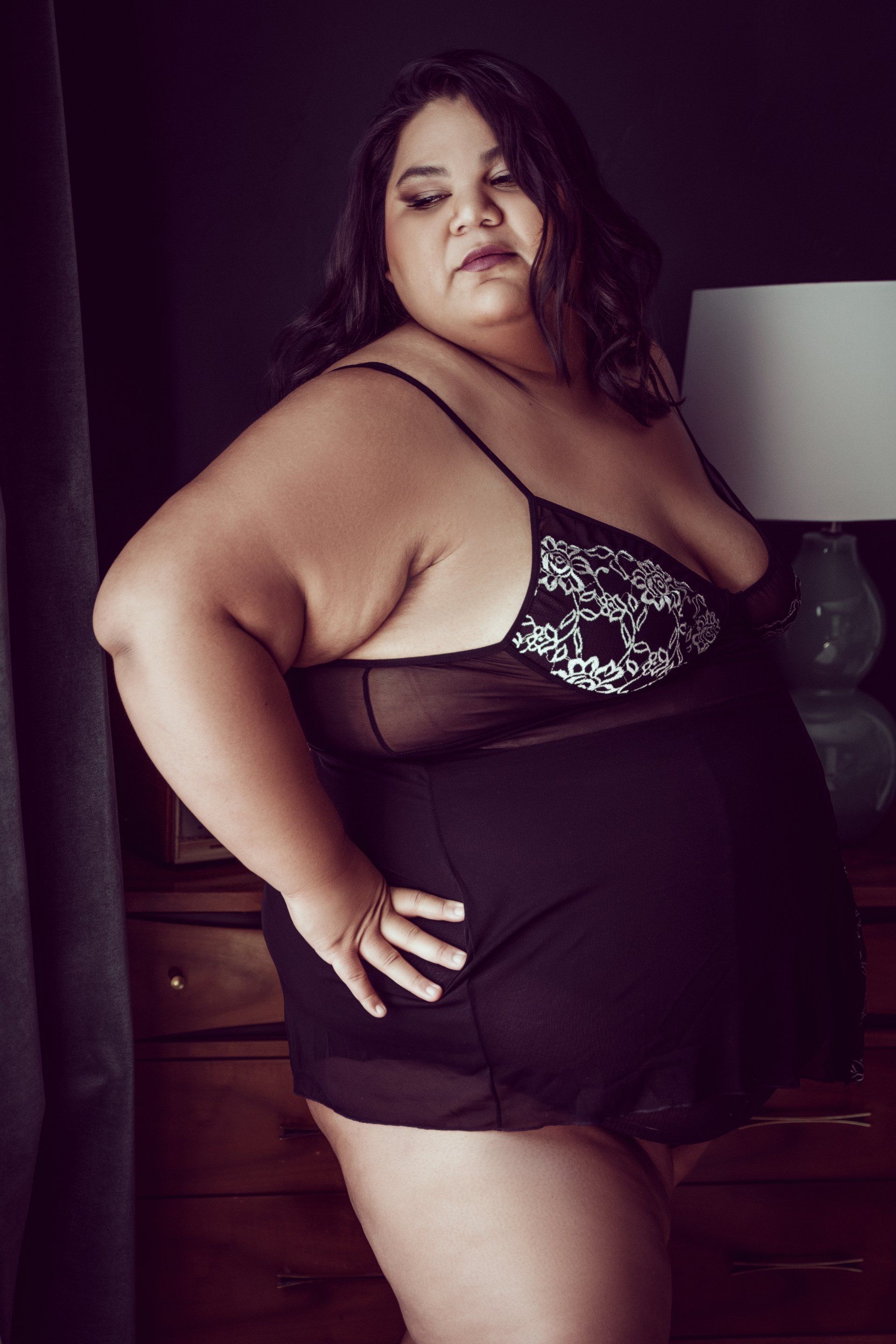 girl wearing lingerie side view angle