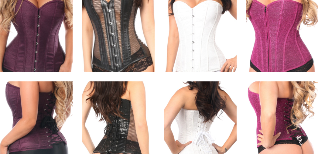 A lace corset accentuates the waist and enhances the curves.