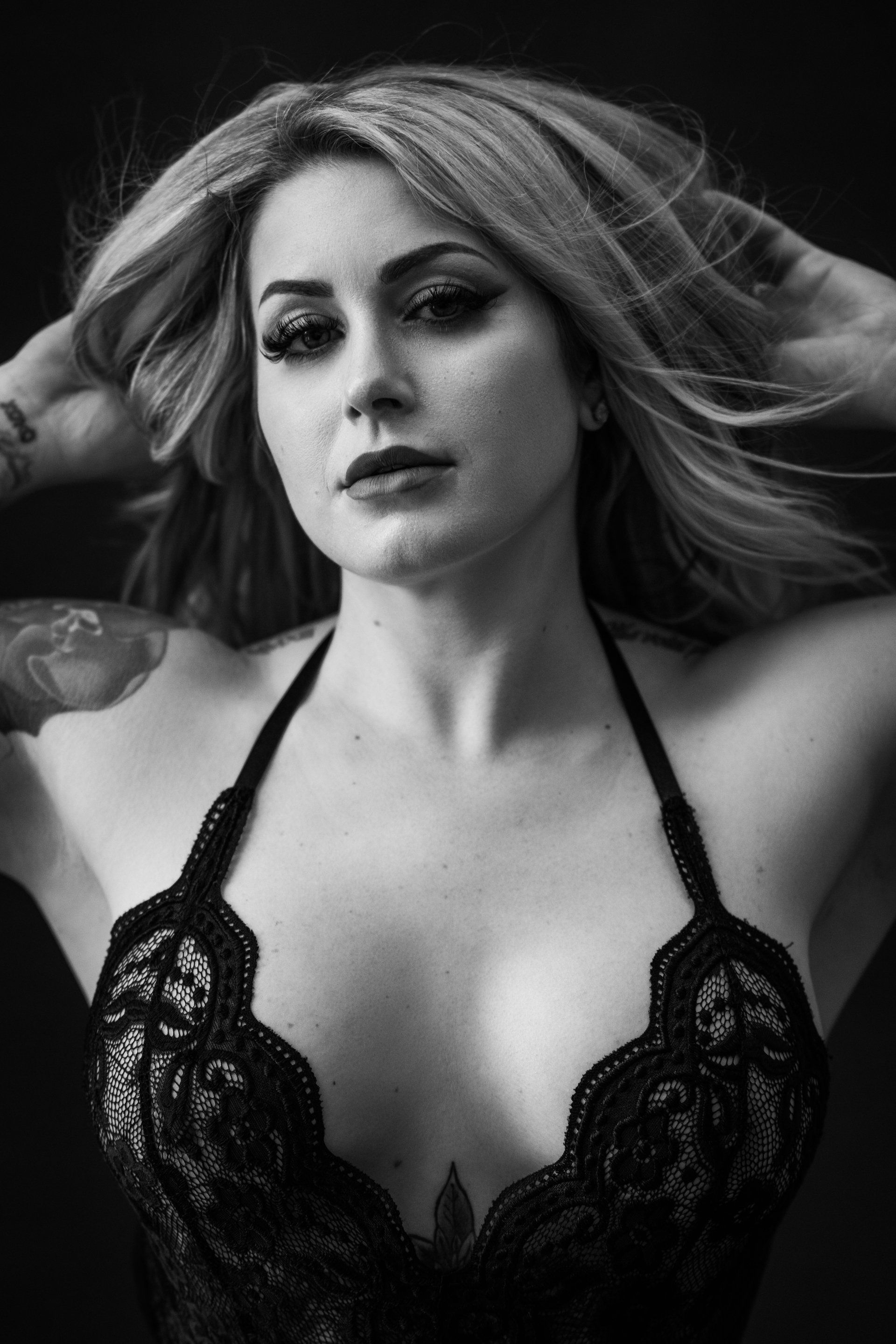 sexy portrait of blonde woman in teddy