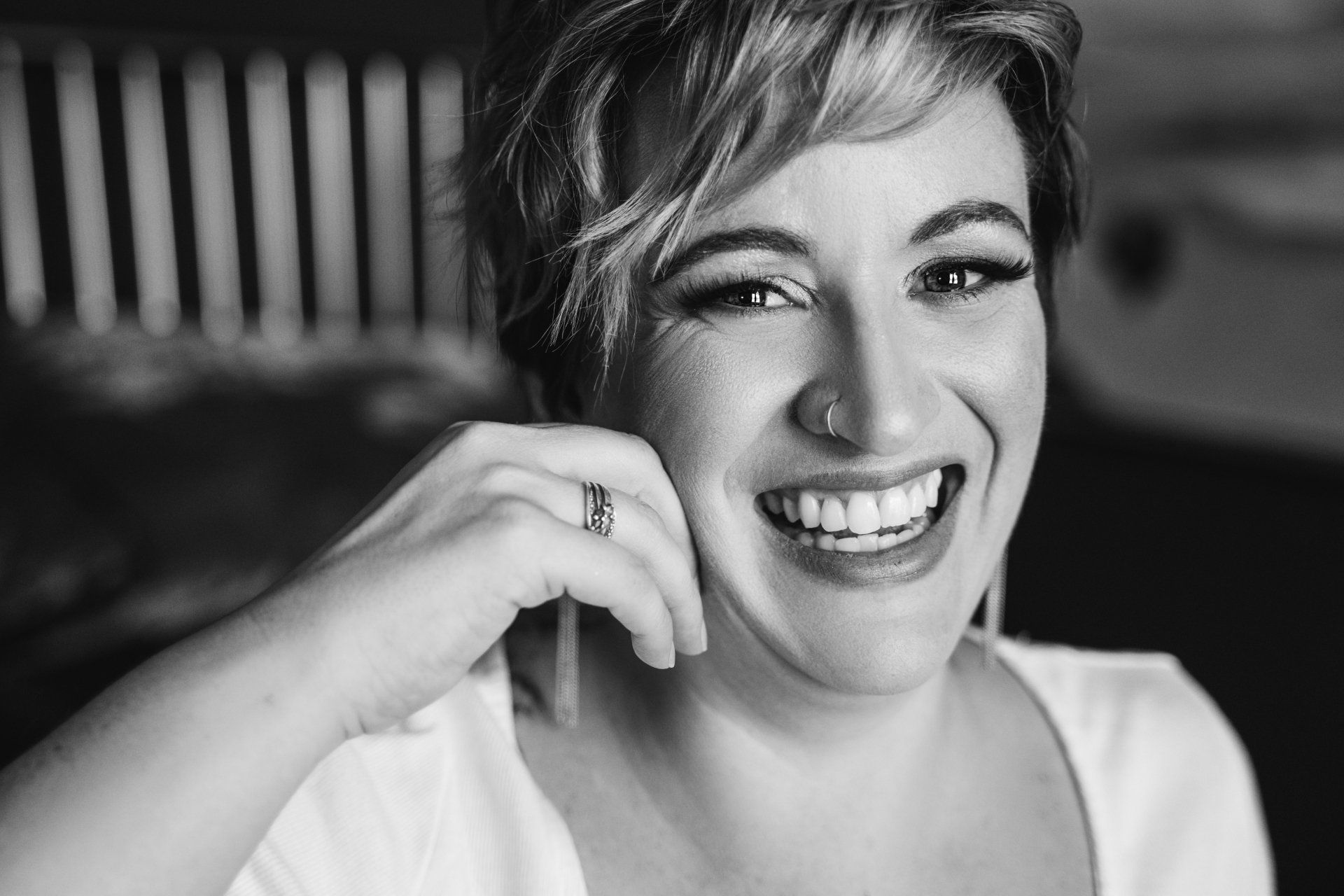 woman smiling and laughing