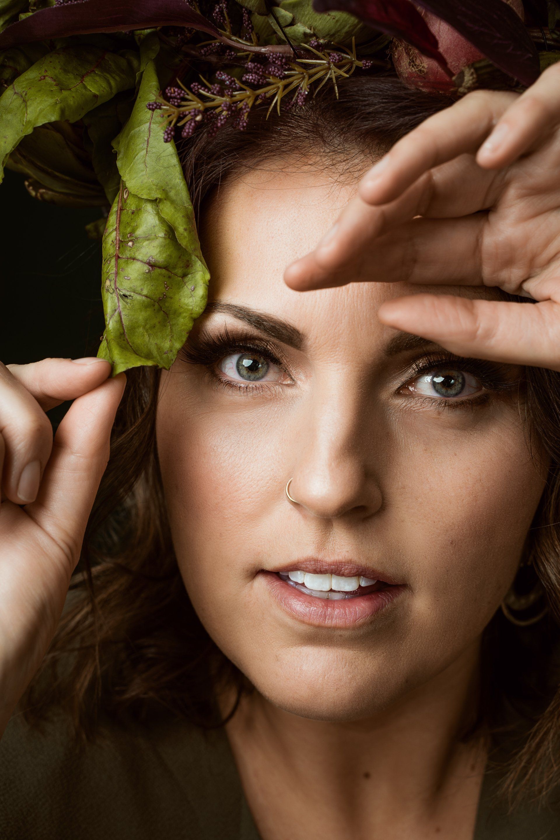 woman wearing vegetable crown