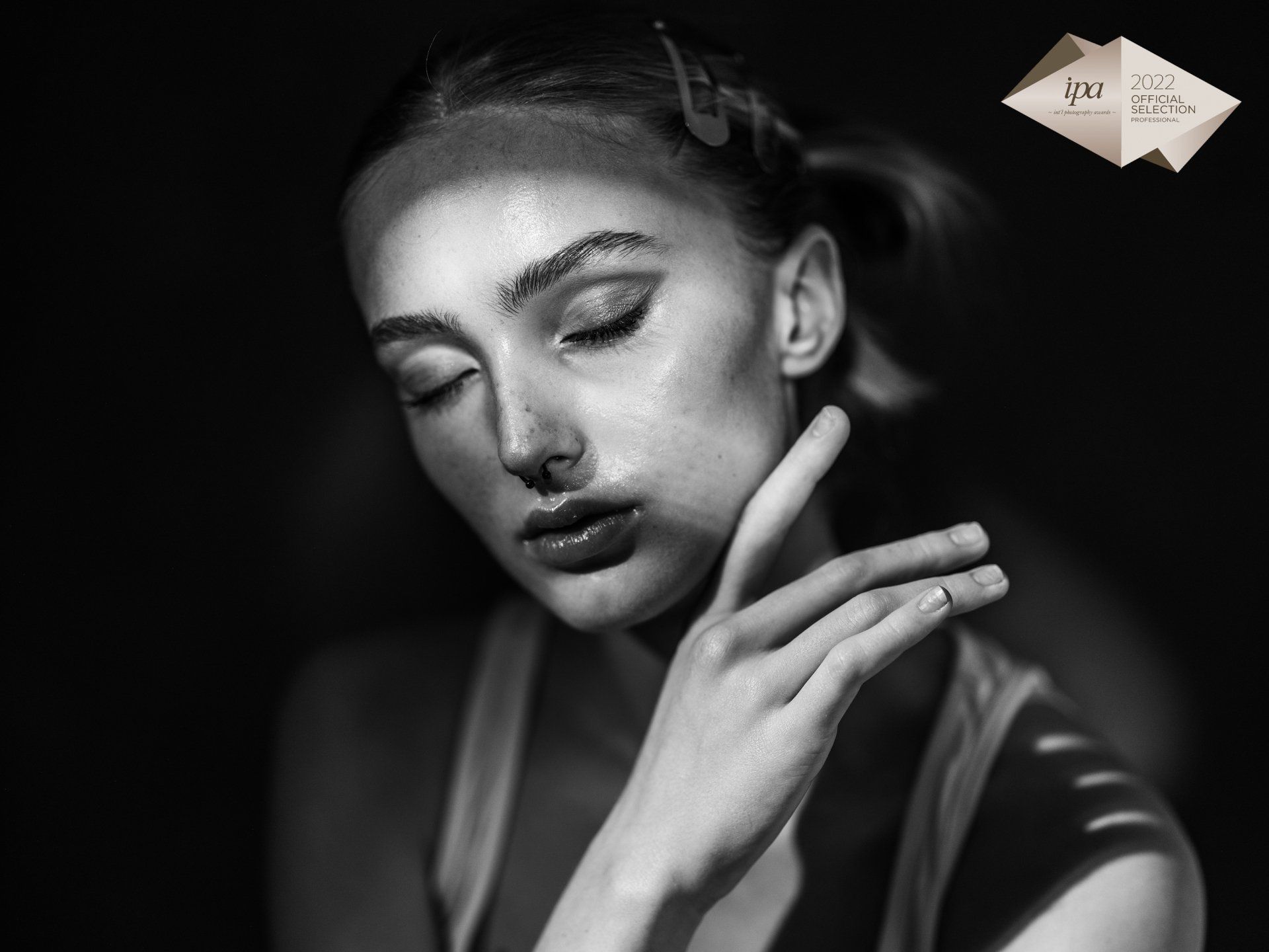 utah boudoir black and white portrait of a woman with closed eyes