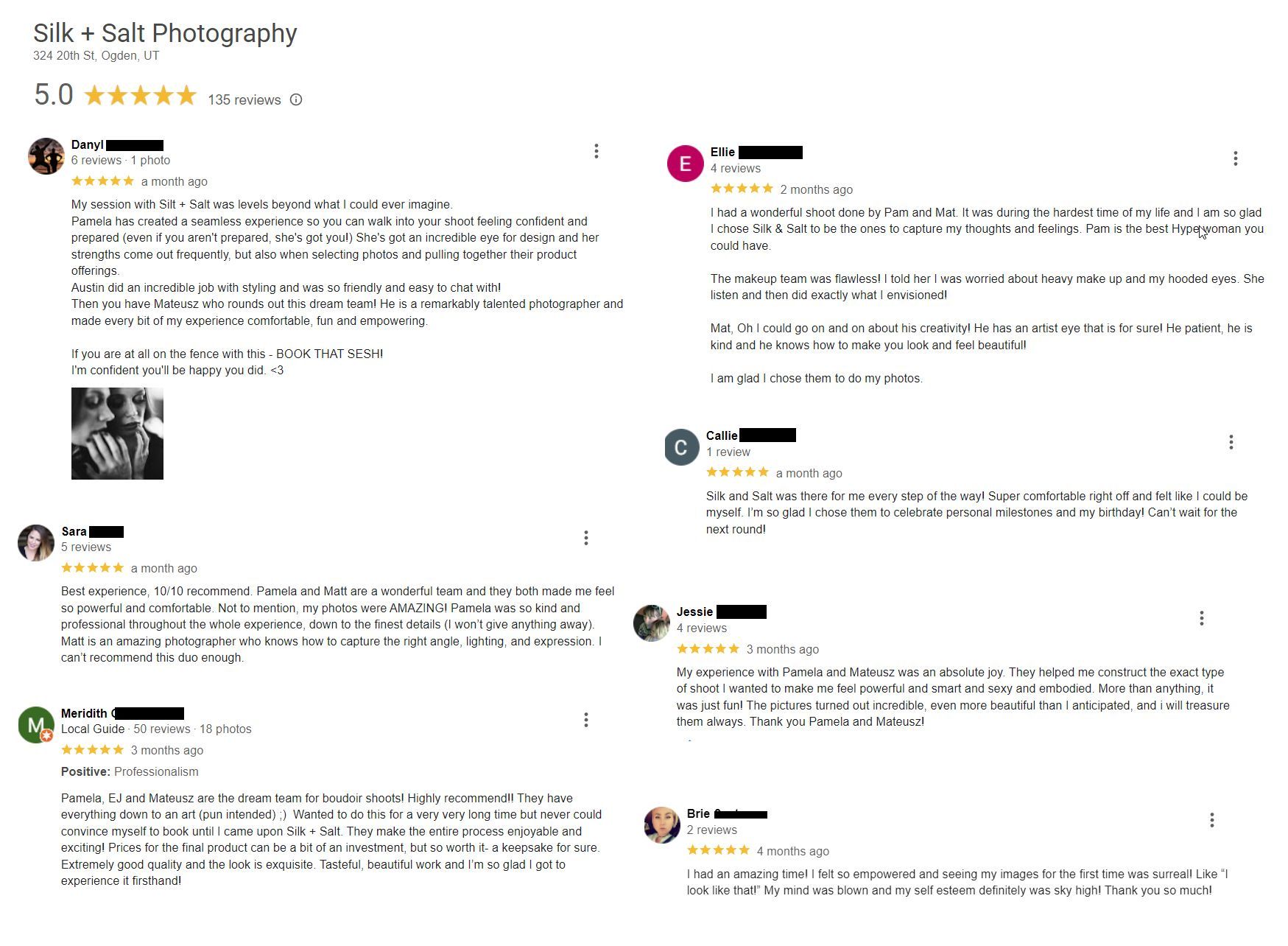 reviews with 5 stars and 2 woman in black and white