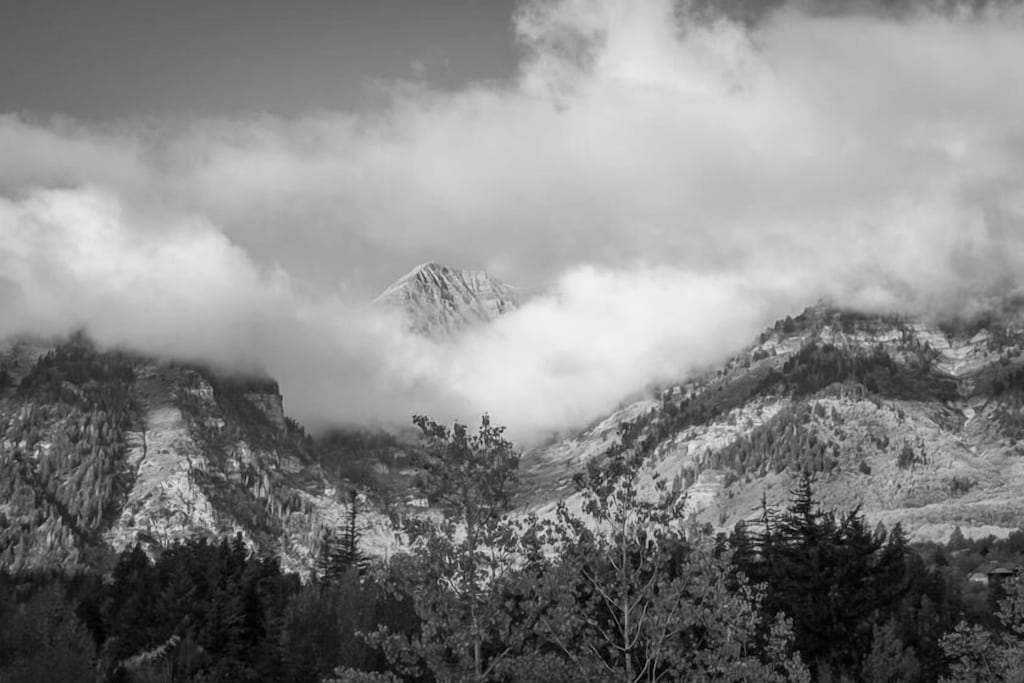 mountain hidden behind the clouds in Utah