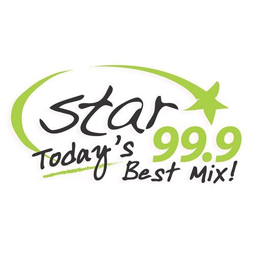 Logo for radio station Star 99.9. Green star and arc with