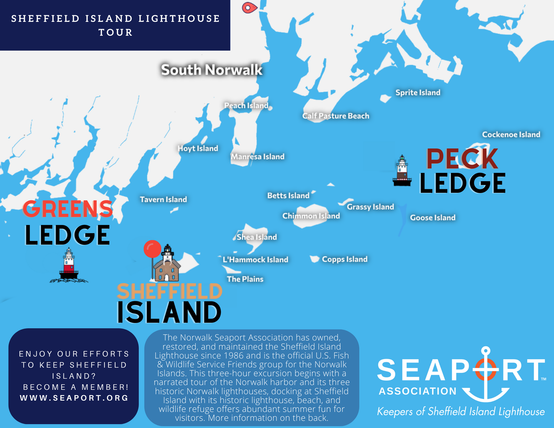 A map of the sheffield island lighthouse tour