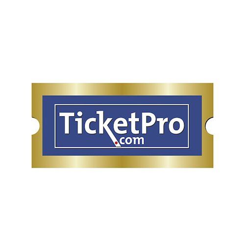 A blue and gold ticket pro logo on a white background.