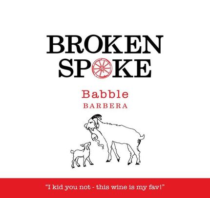 A label for broken spoke babble barbera wine