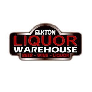 The elkton liquor warehouse logo is a beer , wine , and liquor store.