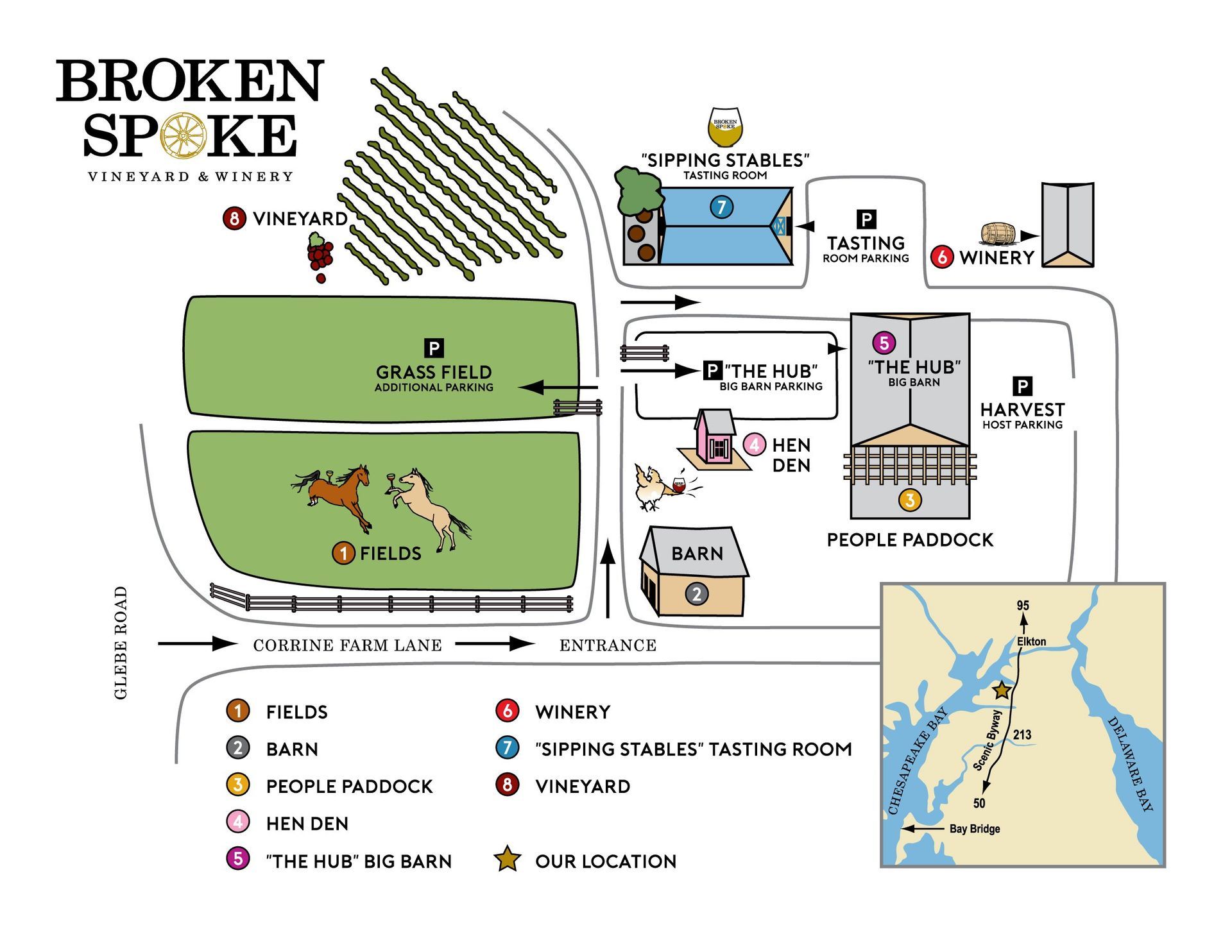 A map of the broken spoke winery and vineyard