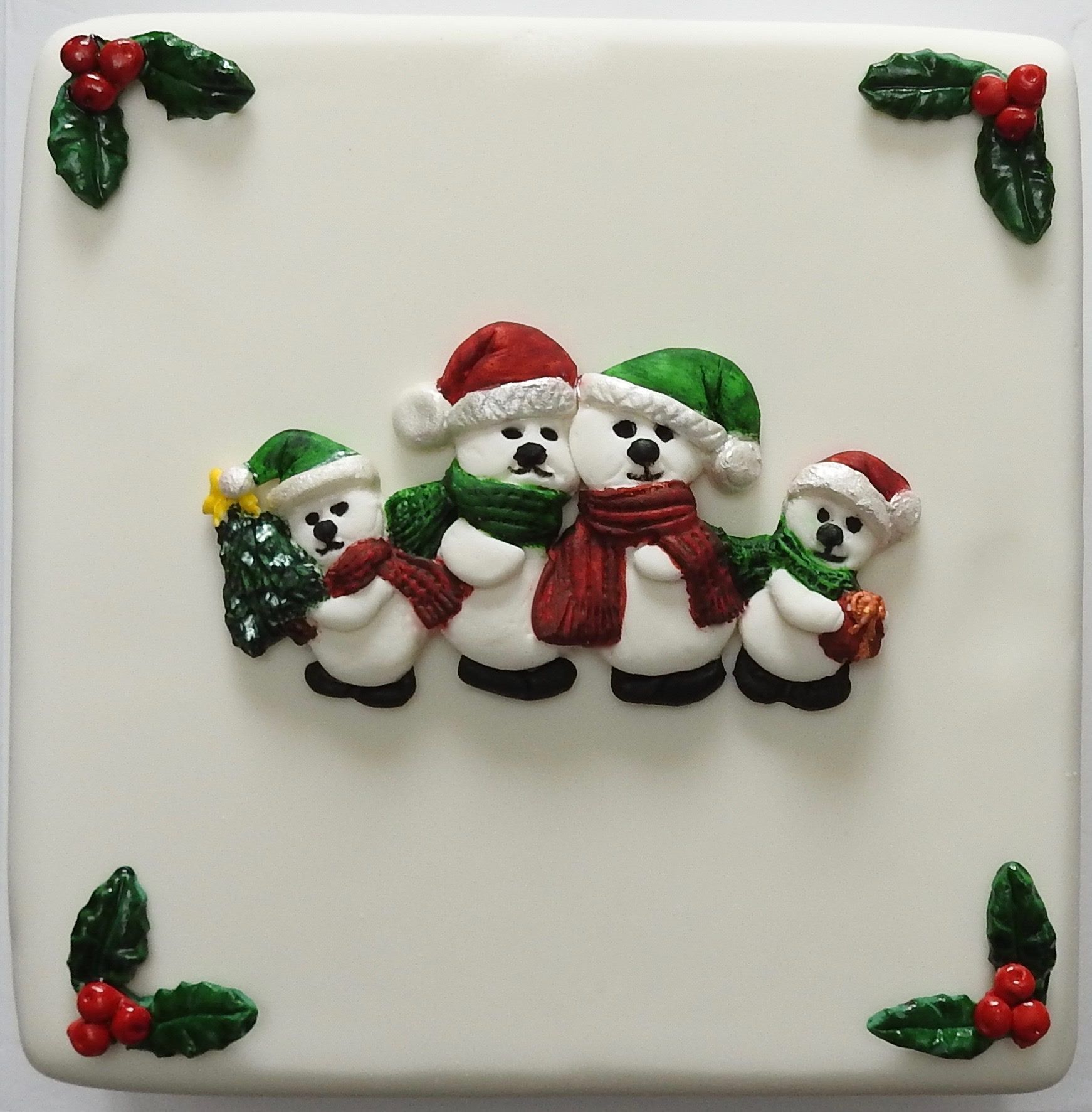 Christmas Cake with Christmas Bears and Holly Topper