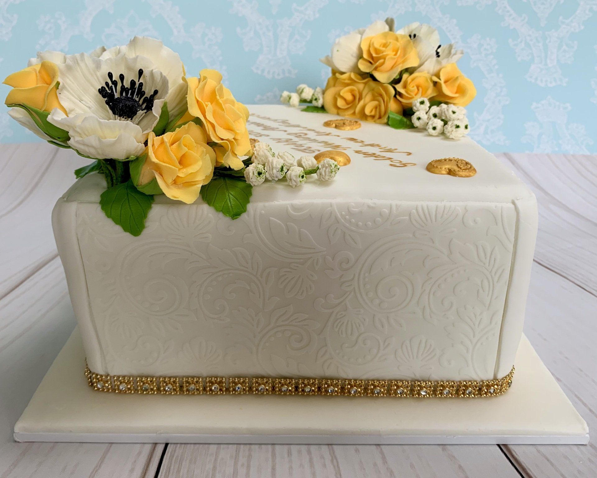 Embossed Side View 50th Wedding Anniversay cake.