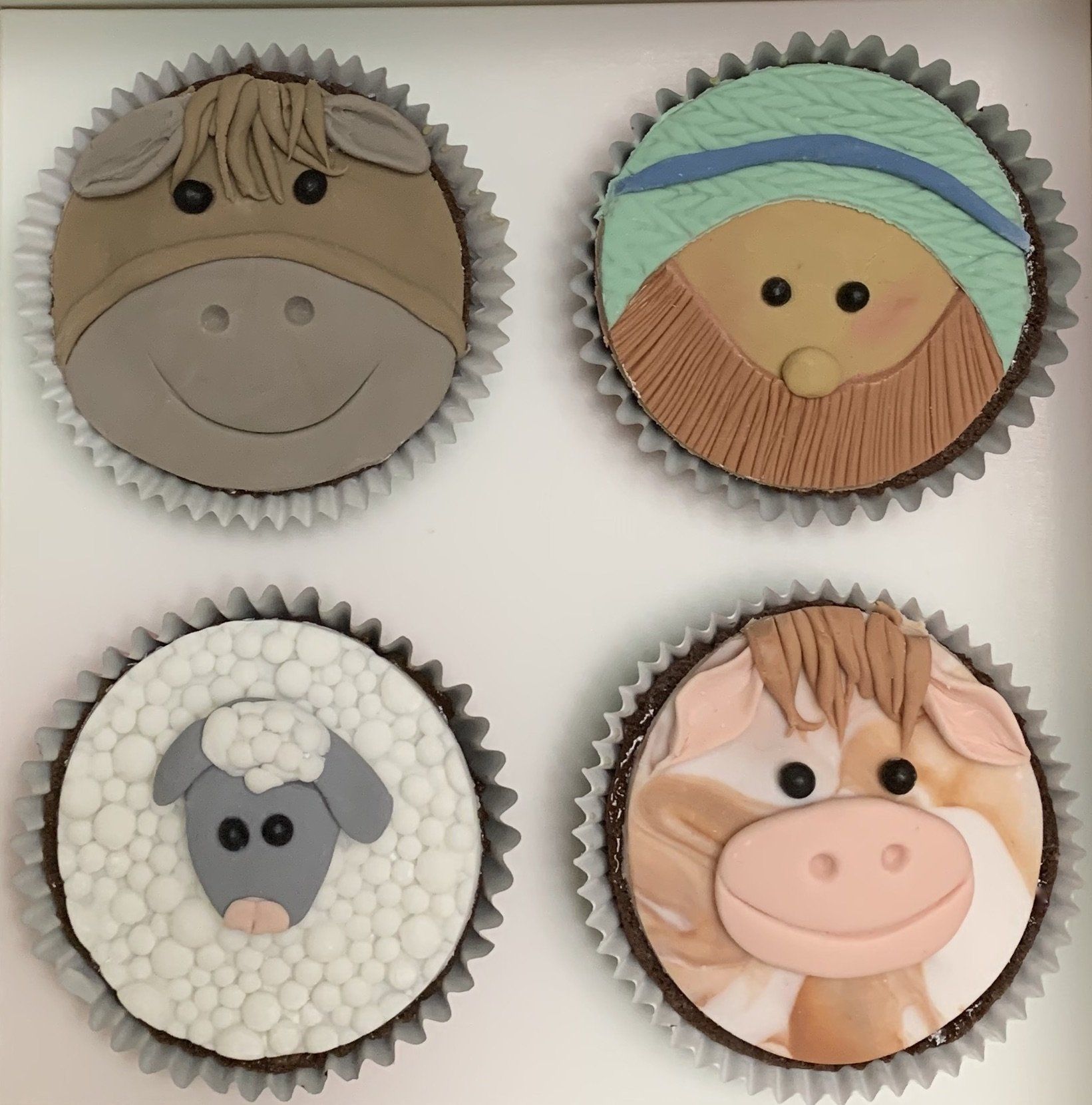 Nativity Cupcakes set 1 of 4 Donkey, Shepherd, Sheep and Cow