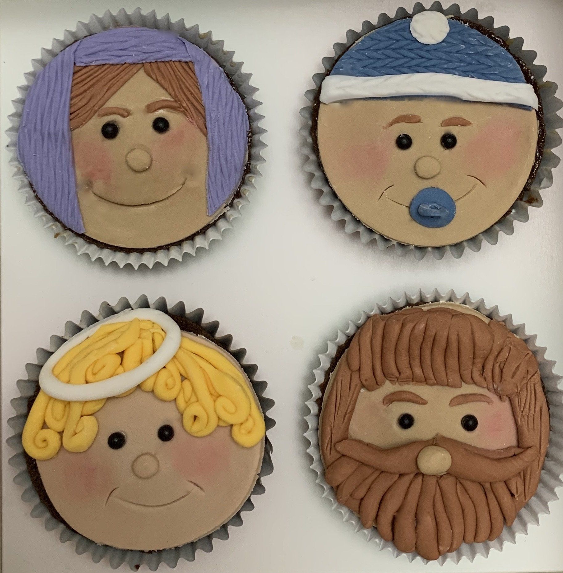 Nativity Cupcakes set 3 of 4 Mary, Baby Jesus, Angel, and Joseph,