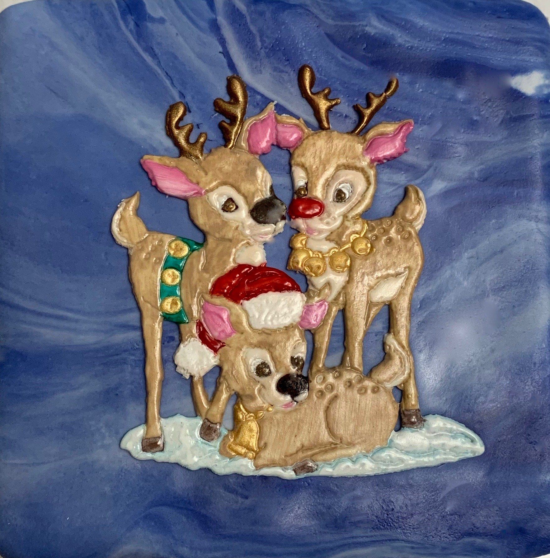 Christmas Cake, Cute Reindeers.