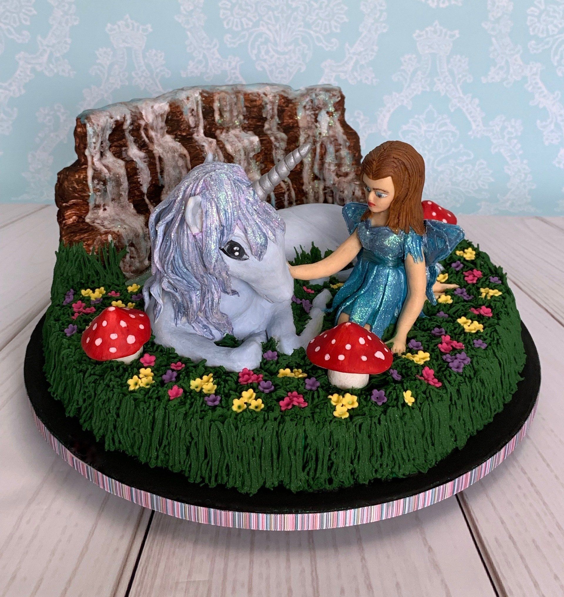 Unicorn and Fairy Cake Toppers with Waterfall and Flowers