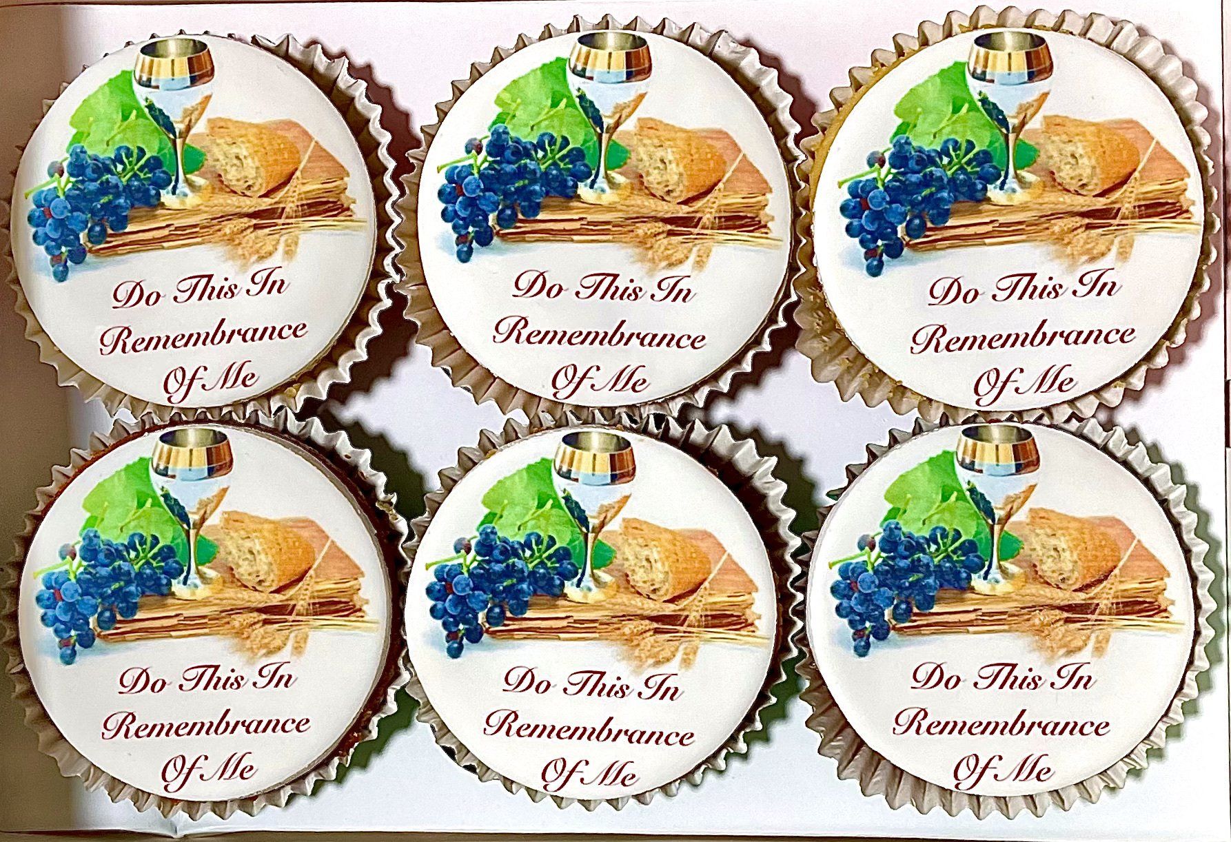 Cupcakes with white fondant and an edible passover / easter printed image