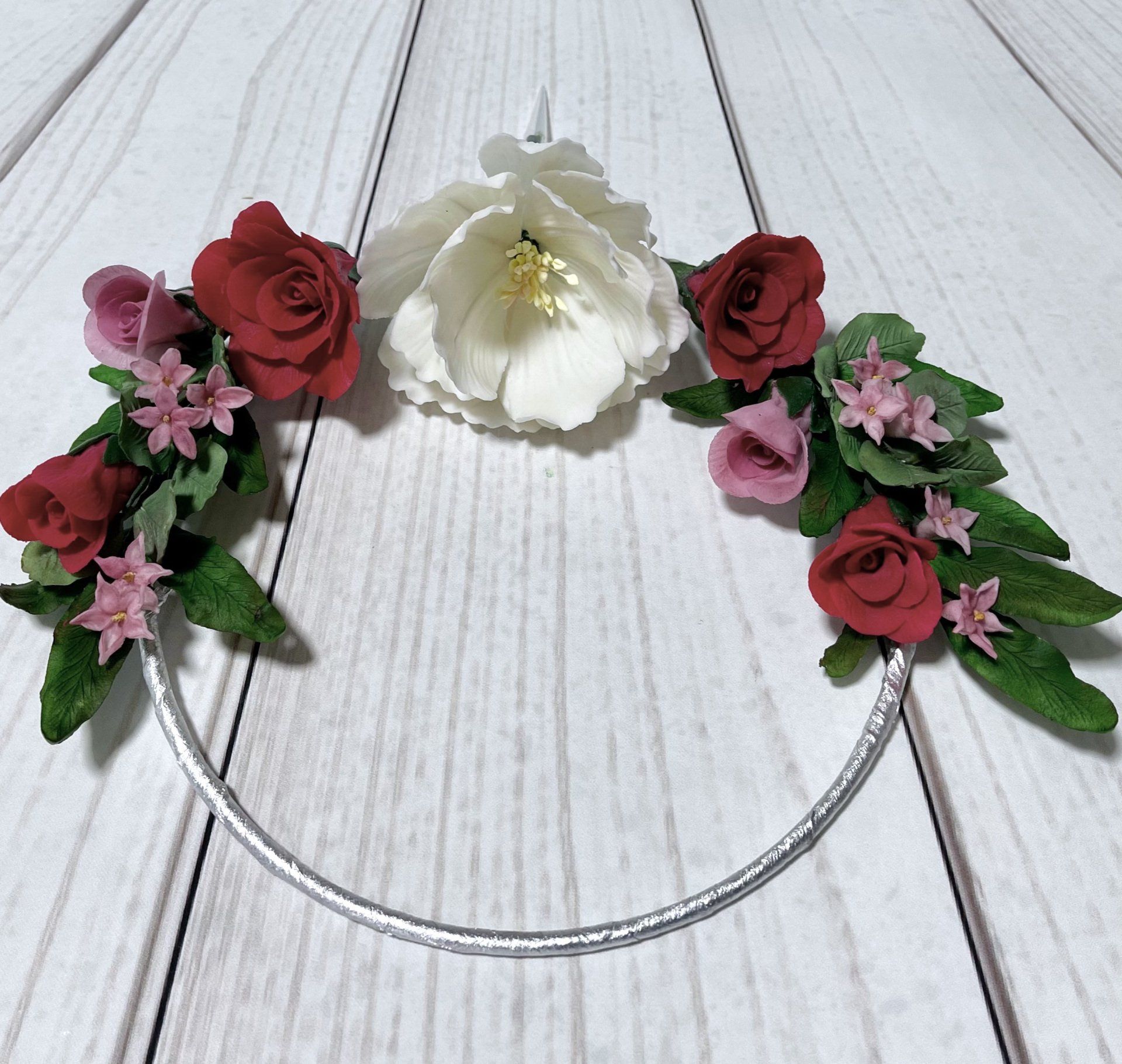 Pretty Pink and White Sugar Flower Wreath/Hoop.