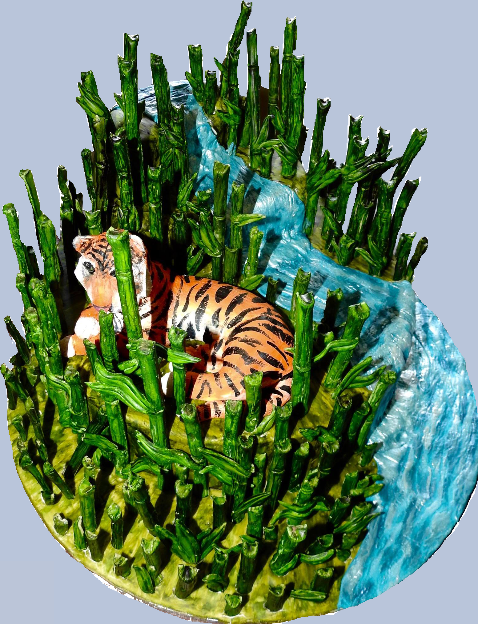 4 tier scultped Birthday cake with waterfall, bamboo forest and Tiger
