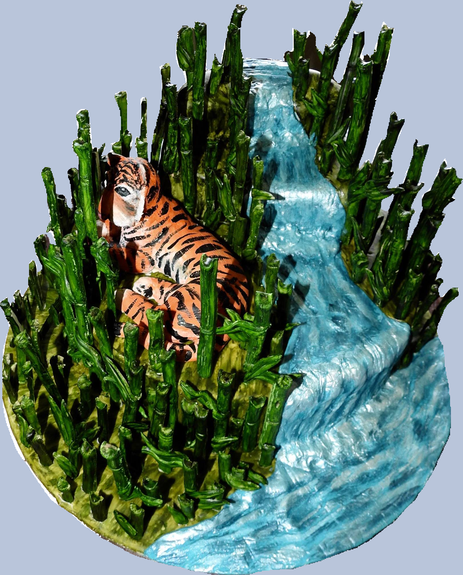 4 tier scultped Birthday cake with waterfall, bamboo forest and Tiger