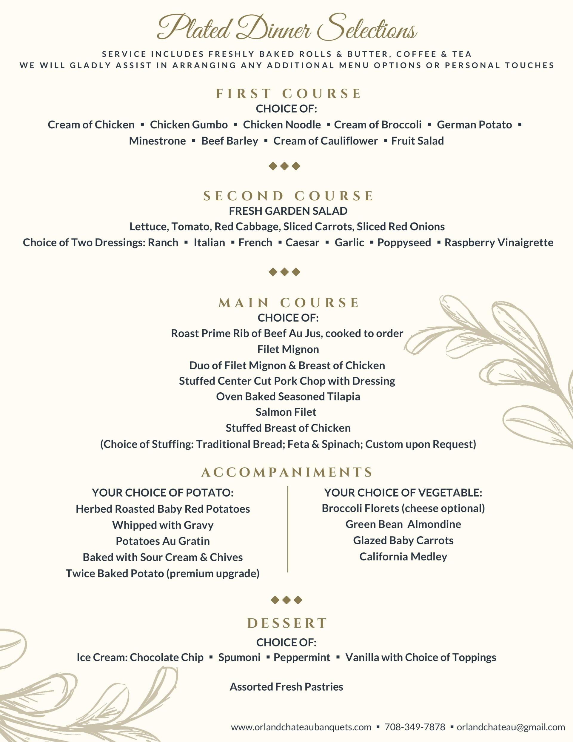 InHouse Catering Orland Park, IL Orland Chateau