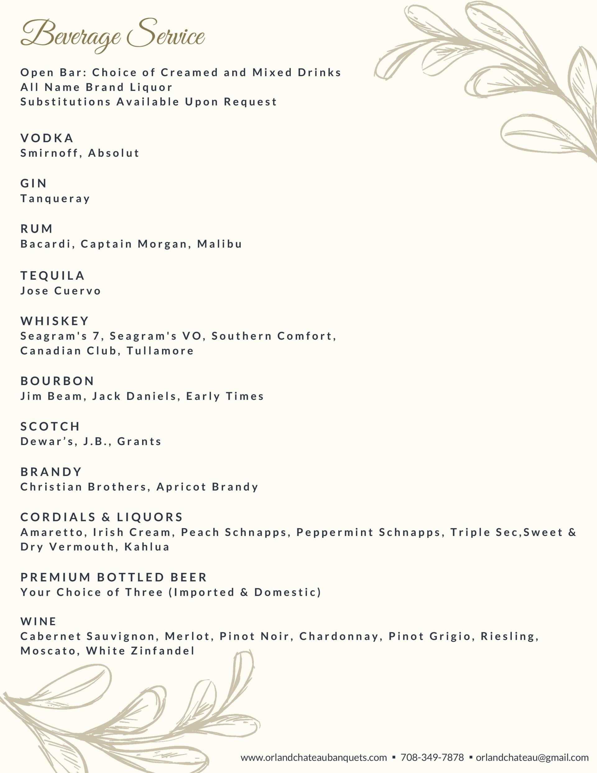 InHouse Catering Orland Park, IL Orland Chateau