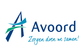 Avoord logo with blue stylized A and teal slogan “Zorgen doen we samen!”