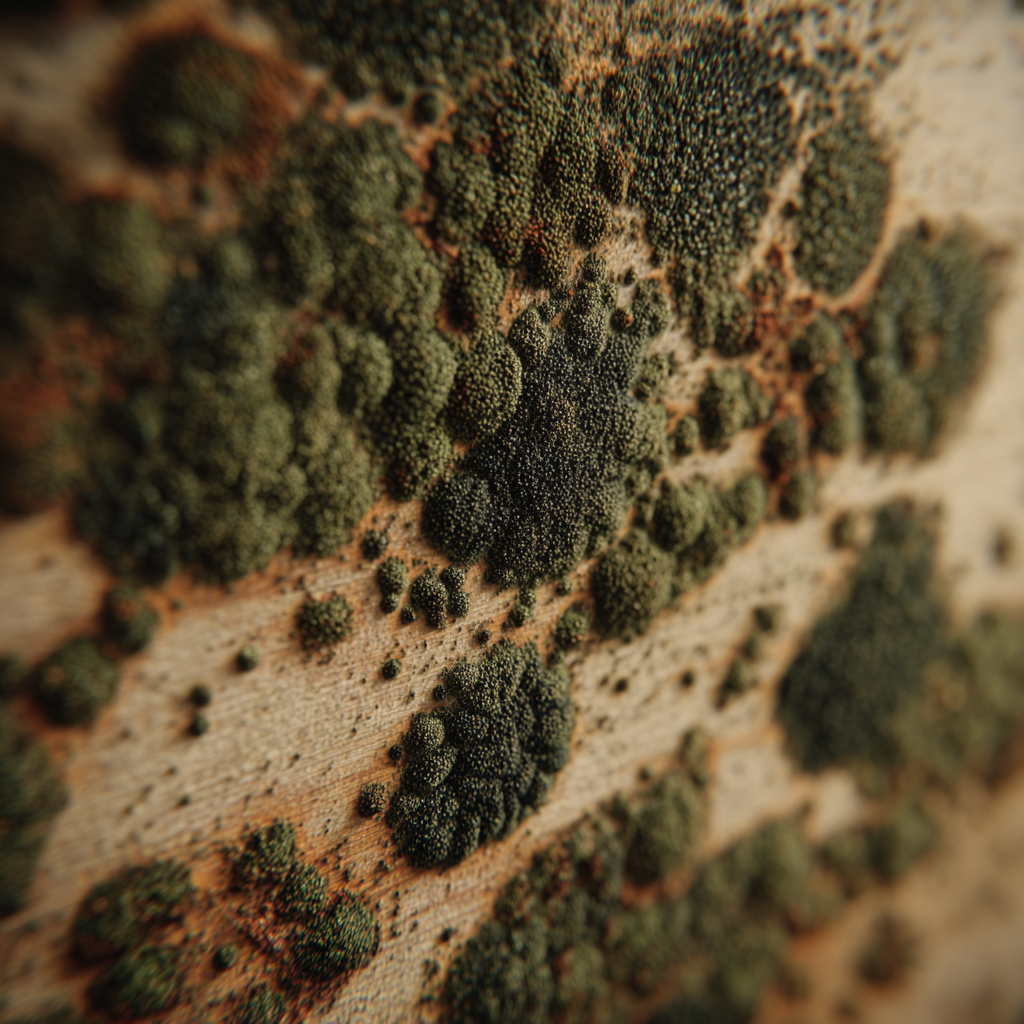 Aerial view of green vegetation clusters on a tan, textured surface, possibly a desert landscape.