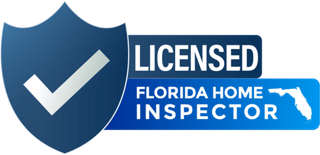 Logo for a Florida home inspector, featuring a shield with a checkmark and text that says "Licensed Florida Home Inspector."