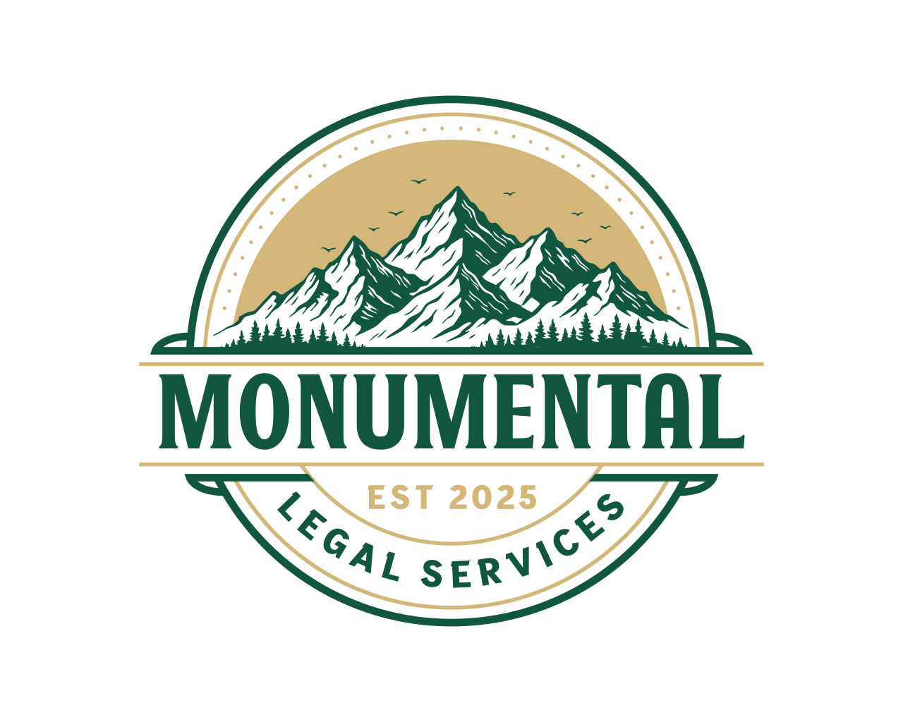 Logo for Monumental Legal Services, with black text and green upward-pointing arrows.
