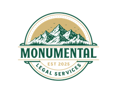 Logo for Monumental Legal Services, with black text and green upward-pointing arrows.