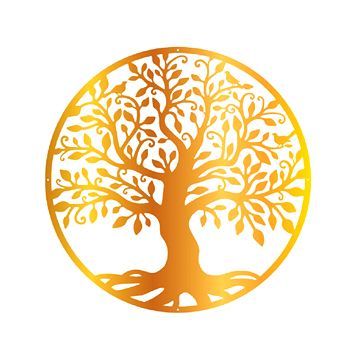 a golden tree of life is in a circle on a white background .