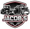 Jacob's Towing logo: Two tow trucks inside a shield, with "JACOB'S" text.