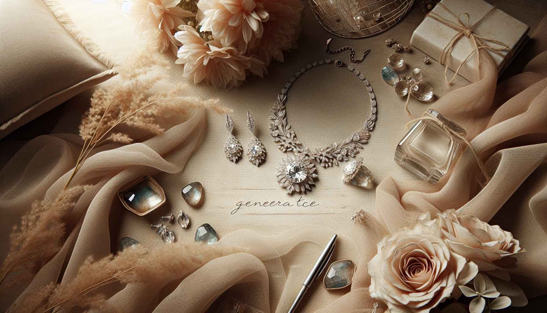 A serene luxury jewelry store interior showcasing both traditional and modern logistics elements, including a well-organized display of elegant jewelry pieces alongside digital screens displaying online inventory. The environment is bright and inviting, with a blend of classic furnishings and cutting-edge technology. In the background, a friendly staff member assists a customer, highlighting customer-centric service. The image conveys a sense of flexibility and efficiency, embodying hybrid logistics strategies tailored for jewelers.