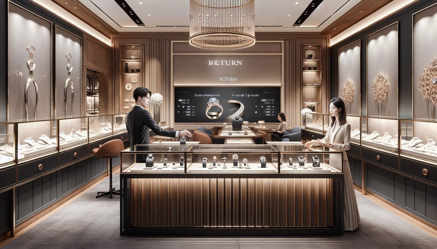 A photo-realistic landscape image depicting a sophisticated jewelry workshop, featuring a sleek wooden desk cluttered with detailed documentation such as invoices, shipping labels, and inventory lists. In the background, display cases filled with sparkling jewelry pieces reflect the importance of careful documentation in managing high-value goods. Soft lighting illuminates the intricate details of the documents and the elegance of the jewelry, emphasizing the connection between precise logistics and customer satisfaction for jewelers.