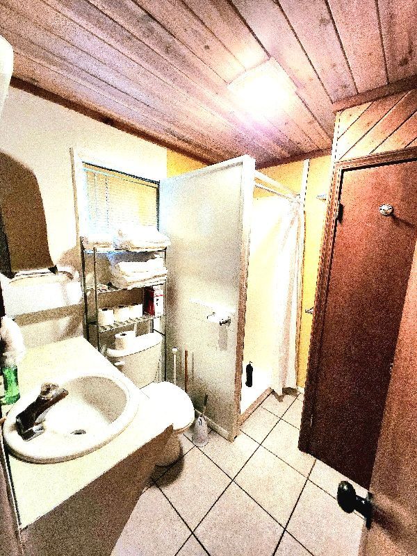 A bathroom with a sink a toilet and a shower