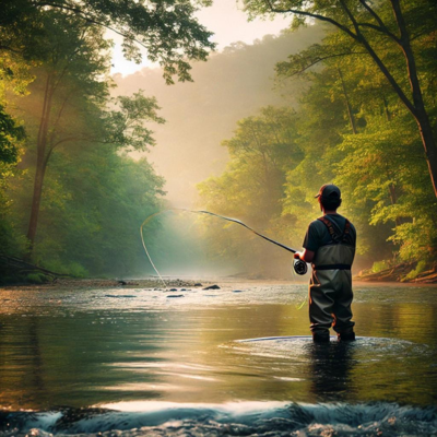 Guest at Copper John's Resort Trout fishing on the White River