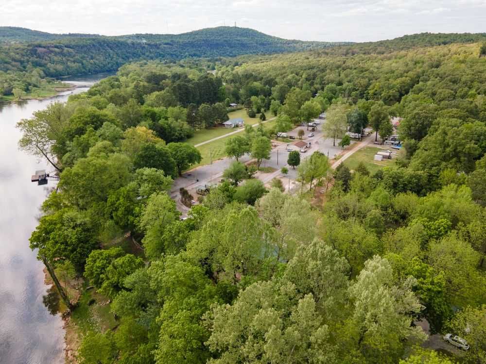 aerial view of copper johns resort on the white river in arkansas