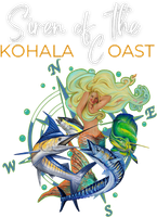A picture of a mermaid surrounded by fish and a compass.