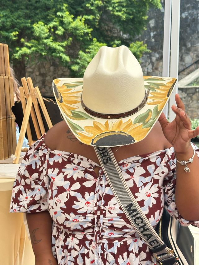 Cream Sunflower Western Hat with Bold Yellow Floral Accent Sunflower Burned Hat, Floral Engraved Cowboy Hat, Sunflower  main image 3