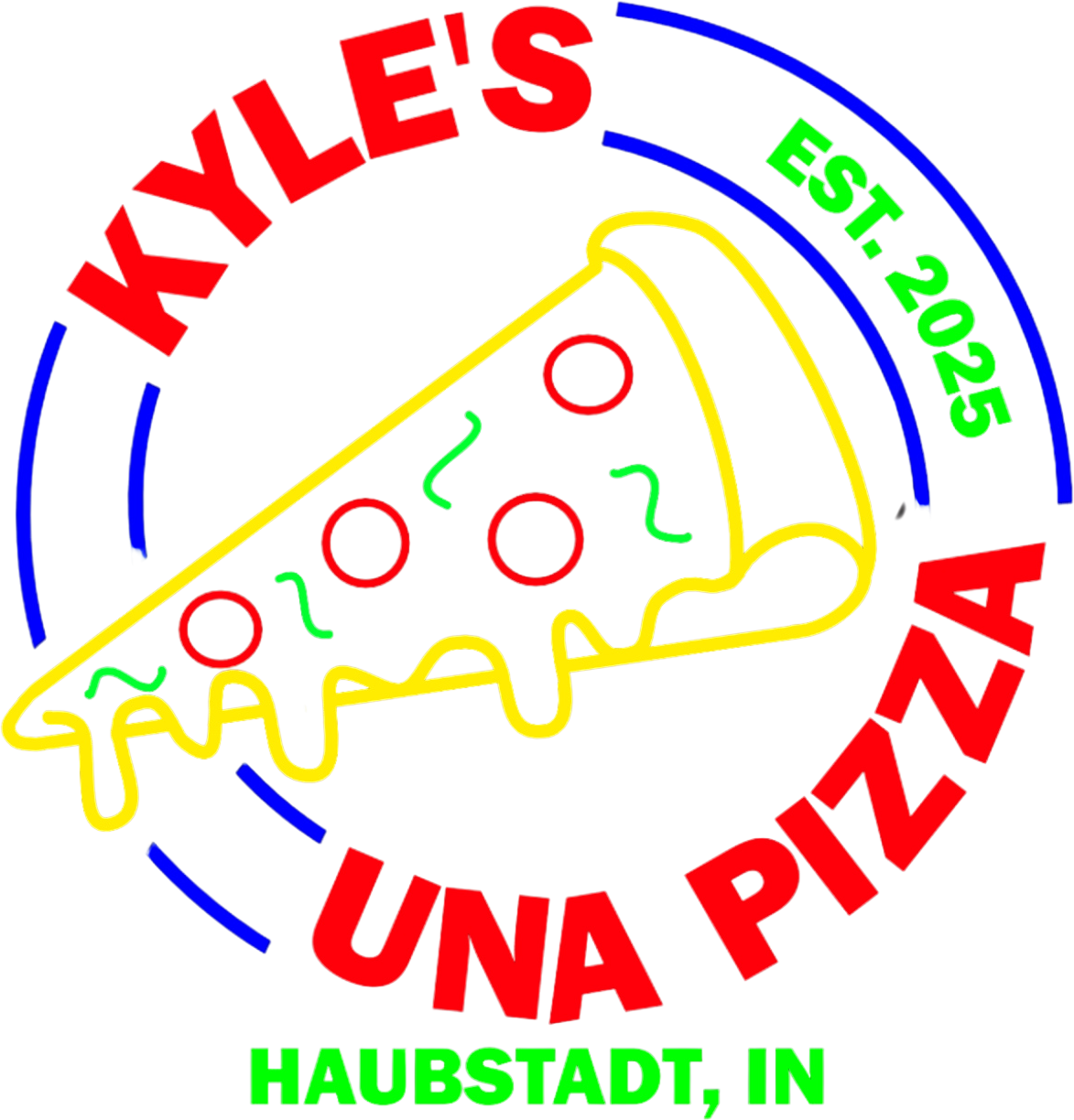 Kyle 's una pizza logo with a slice of pizza